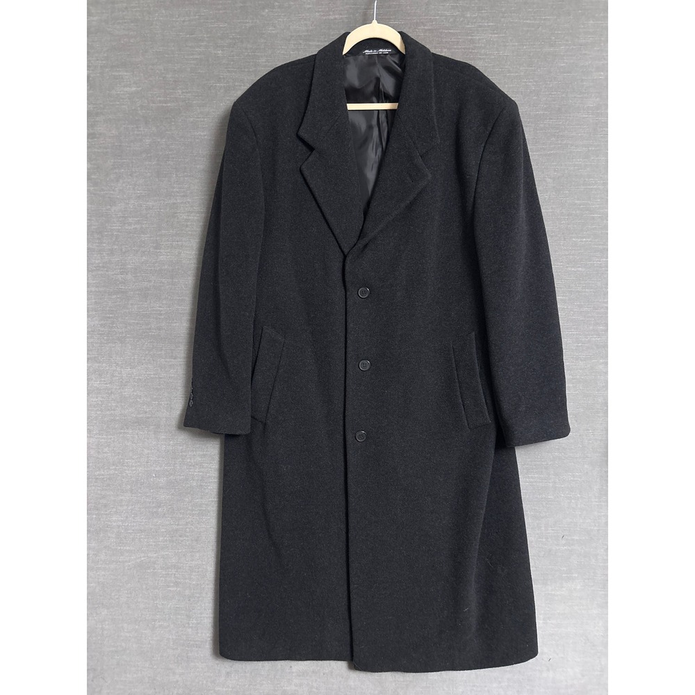 Vintage Tailors Row Overcoat 44R Charcoal Gray Wool Cashmere Long Heavy Winter